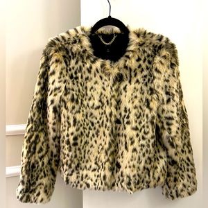 J Crew fur animal print cropped jacket. Size small. Worn once.